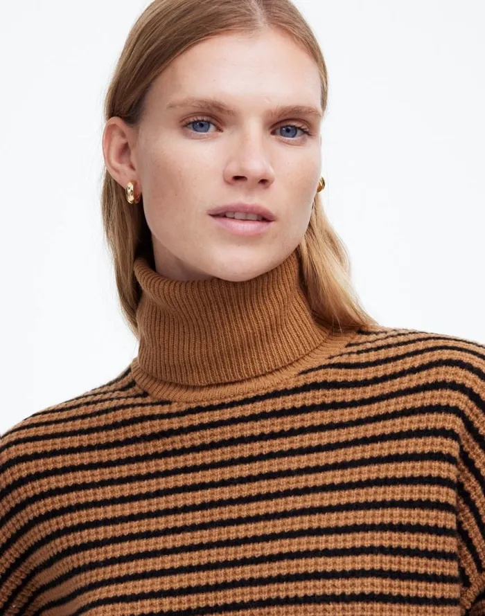 Sweaters Women Madewell Wool WaffleKnit Turtleneck In Stripe Hthr Caramel Stripe Sweaters Women Madewell Wool WaffleKnit Turtleneck In Stripe Hthr Caramel Stripe