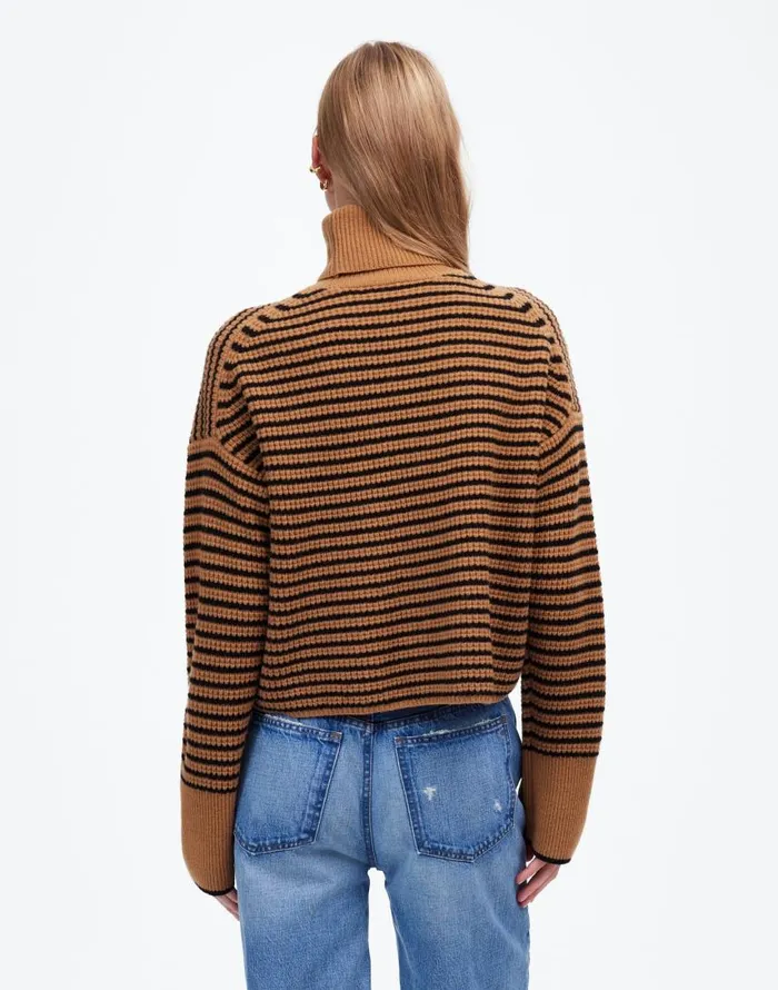 Sweaters Women Madewell Wool WaffleKnit Turtleneck In Stripe Hthr Caramel Stripe