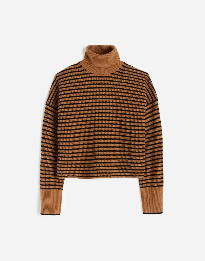 Sweaters Women Madewell Wool WaffleKnit Turtleneck In Stripe Hthr Caramel Stripe