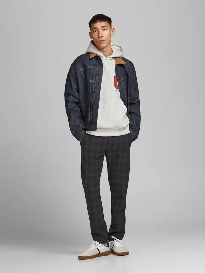 Sweatshirts JACK and JONES Mens BADGE HOODIE Grey White Melange Cheap On Sale