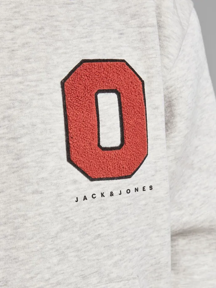 Sweatshirts JACK and JONES Mens BADGE HOODIE Grey White Melange Cheap On Sale