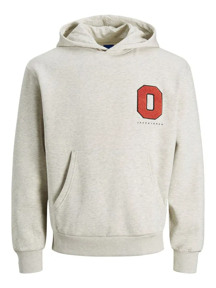 Sweatshirts JACK and JONES Mens BADGE HOODIE Grey White Melange Cheap On Sale