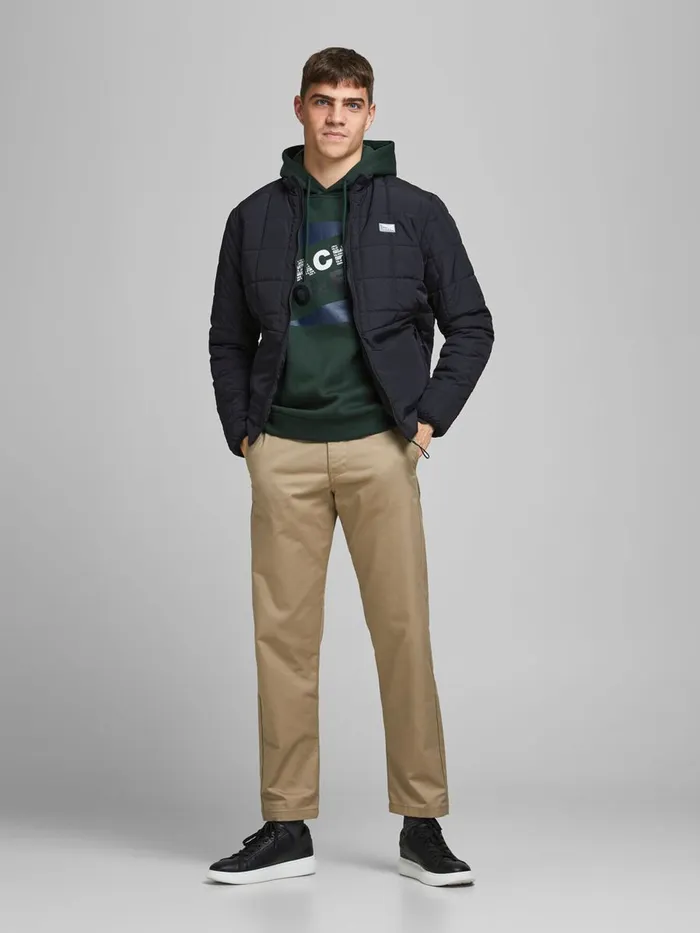 Sweatshirts JACK and JONES Mens BRUSHED LOOPBACK HOODIE Green Darkest Spruce Near Me