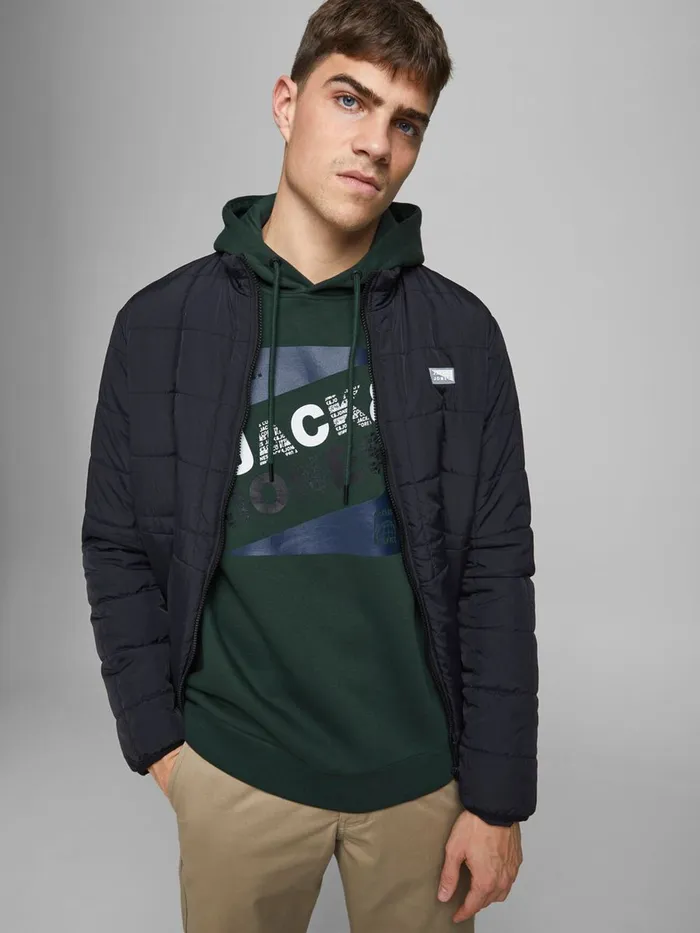 Sweatshirts JACK and JONES Mens BRUSHED LOOPBACK HOODIE Green Darkest Spruce Near Me