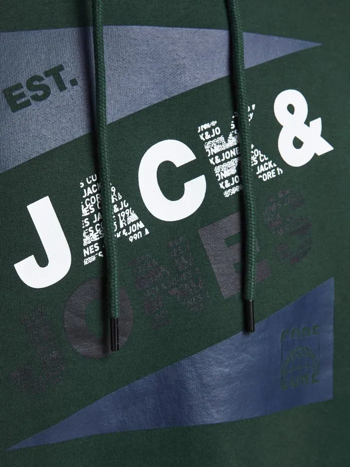 Sweatshirts JACK and JONES Mens BRUSHED LOOPBACK HOODIE Green Darkest Spruce Near Me