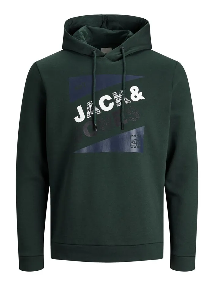 Sweatshirts JACK and JONES Mens BRUSHED LOOPBACK HOODIE Green Darkest Spruce Near Me