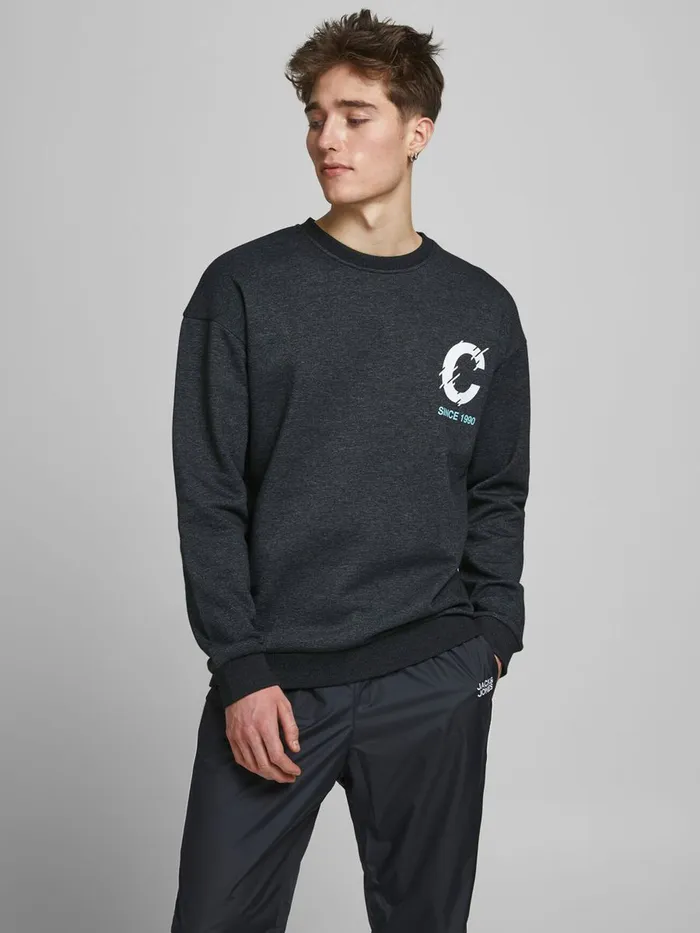 Sweatshirts JACK and JONES Mens CREW NECK SWEATSHIRT Black Black Gift Ideas