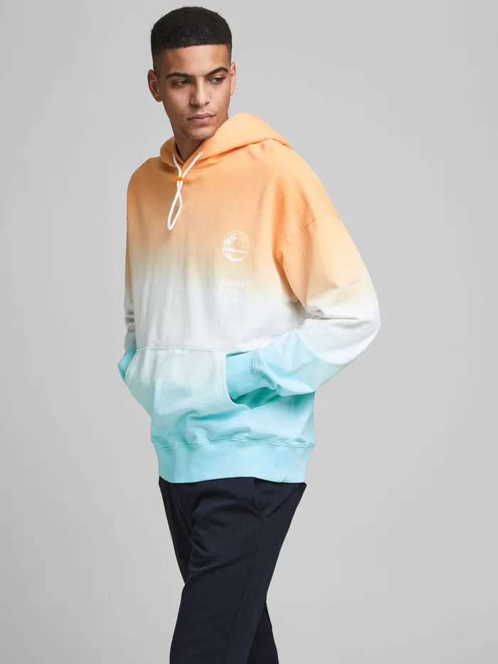 Sweatshirts JACK and JONES Mens DIP DYE KANGAROO POCKET HOODIE Pastel Shell Coral Online