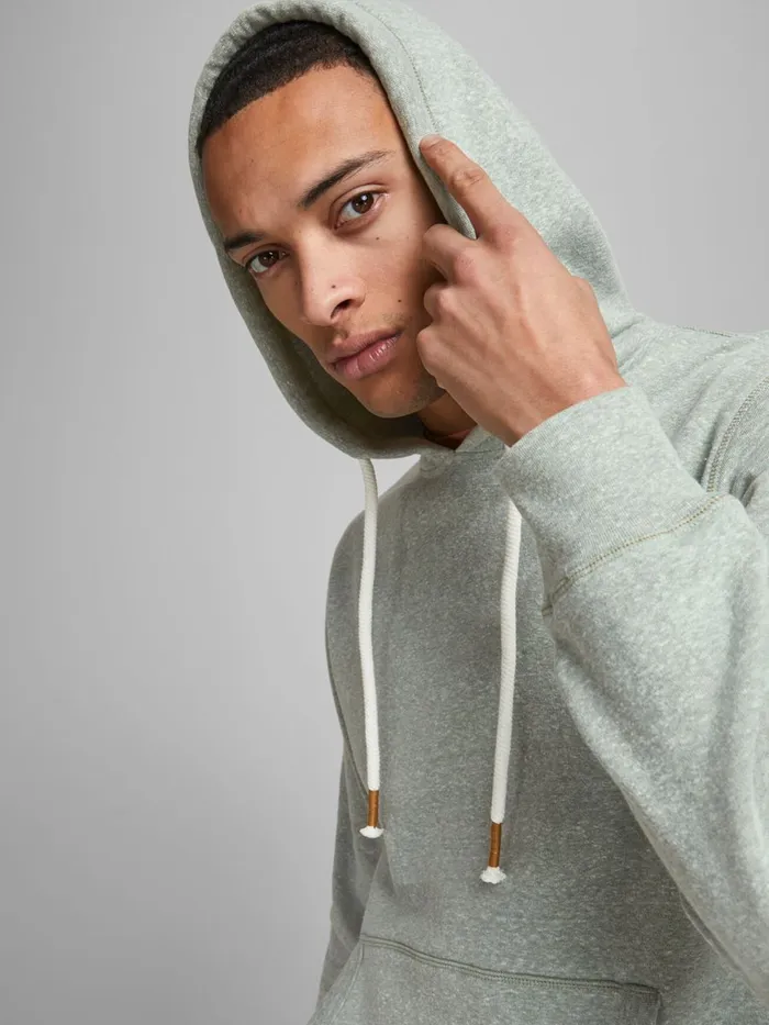 Sweatshirts JACK and JONES Mens KANGAROO POCKET HOODIE Green Sea Spray Near Me