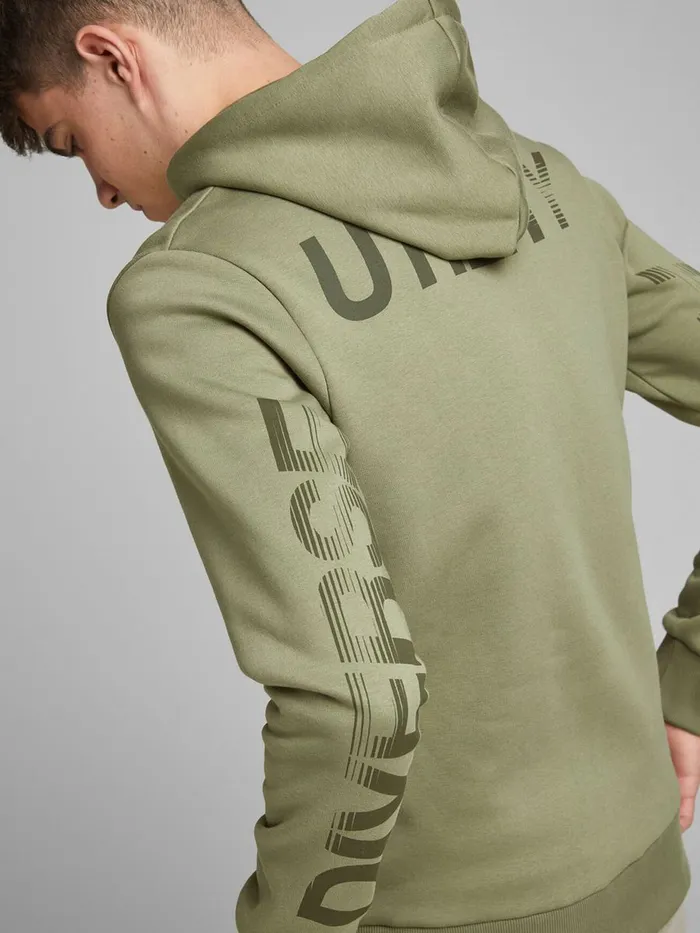 Sweatshirts JACK and JONES Mens LARGE LOGO PRINT HOODIE Green Deep Lichen Green Gift for Friend