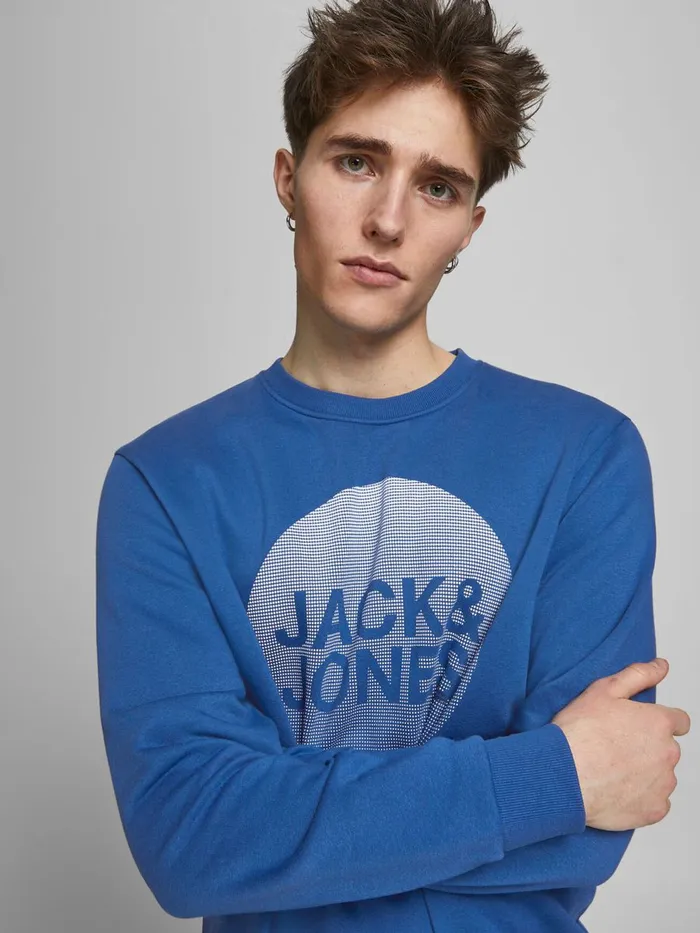 Sweatshirts JACK and JONES Mens LOGO CREW NECK SWEATSHIRT Blue Galaxy Blue For Sale