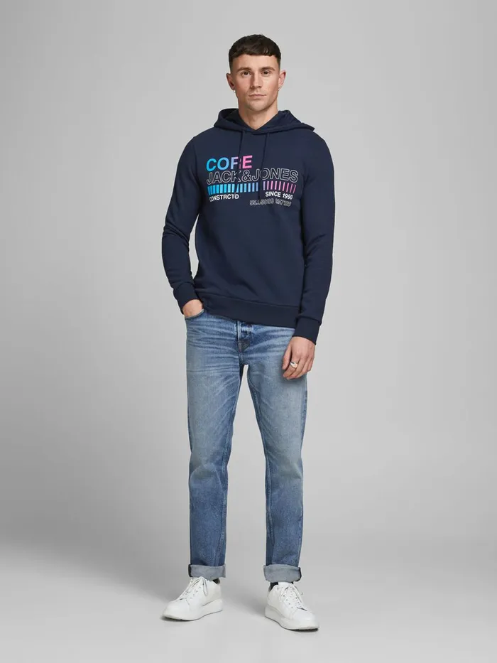 Sweatshirts JACK and JONES Mens LOGO HOODIE Blue Navy Blazer Cheap On Sale