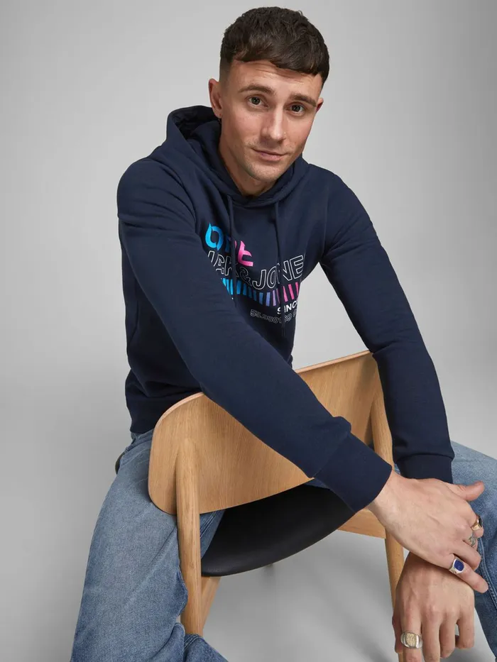 Sweatshirts JACK and JONES Mens LOGO HOODIE Blue Navy Blazer Cheap On Sale