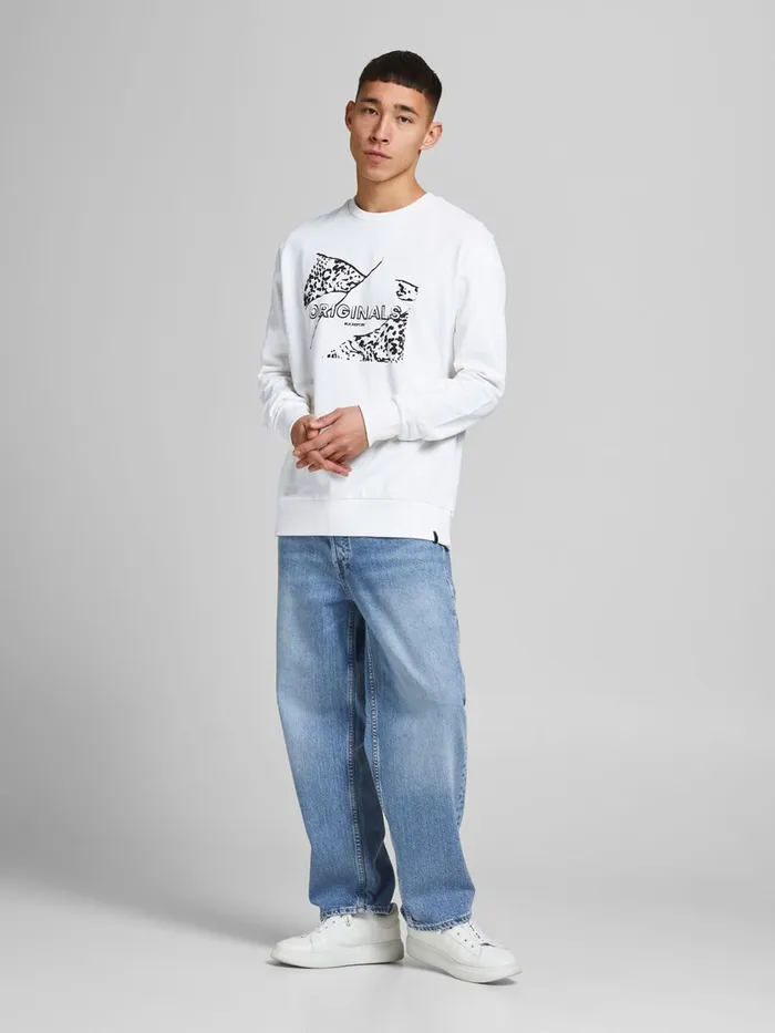 Sweatshirts JACK and JONES Mens LOOPBACK PRINT HOODIE White Cloud Dancer Gift for Friend