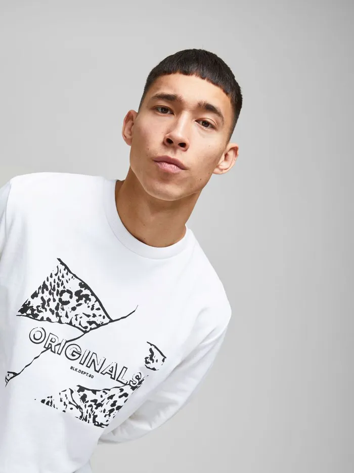 Sweatshirts JACK and JONES Mens LOOPBACK PRINT HOODIE White Cloud Dancer Gift for Friend