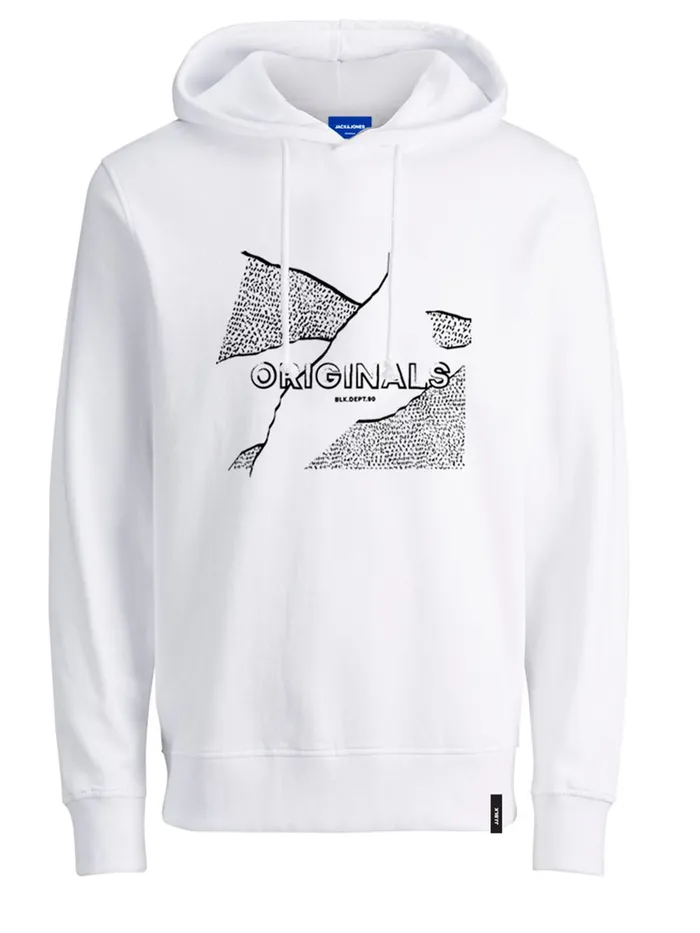 Sweatshirts JACK and JONES Mens LOOPBACK PRINT HOODIE White Cloud Dancer Gift for Friend