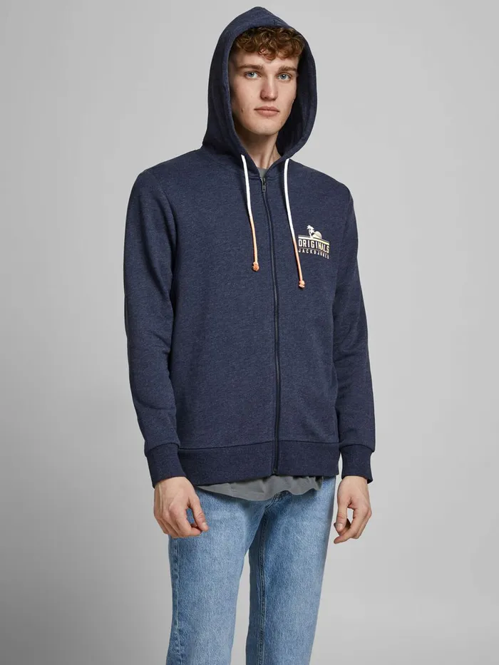 Sweatshirts JACK and JONES Mens LOOPBACK ZIP HOODIE Blue Navy Blazer Online