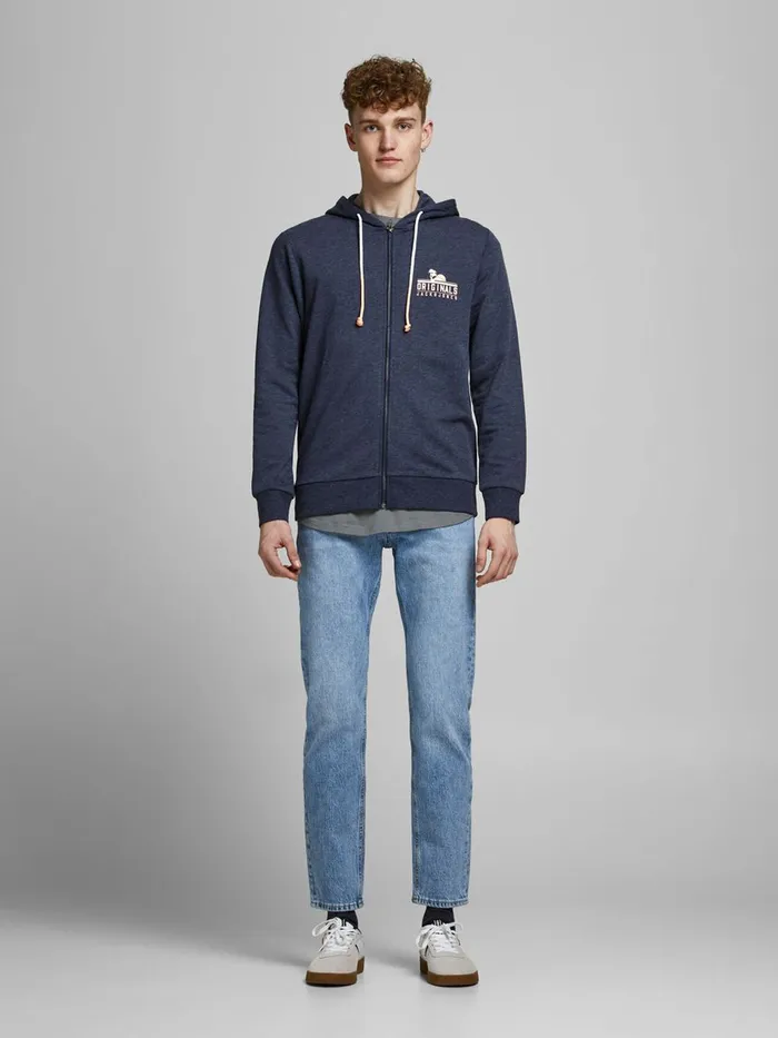 Sweatshirts JACK and JONES Mens LOOPBACK ZIP HOODIE Blue Navy Blazer Online
