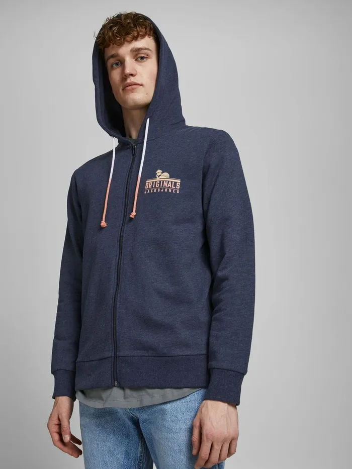 Sweatshirts JACK and JONES Mens LOOPBACK ZIP HOODIE Blue Navy Blazer Online
