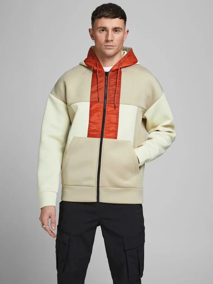 Sweatshirts JACK and JONES Mens OVERSIZED NEOPRENE ZIP HOODIE Beige Silver Birch Near Me Sweatshirts JACK and JONES Mens OVERSIZED NEOPRENE ZIP HOODIE Beige Silver Birch Near Me