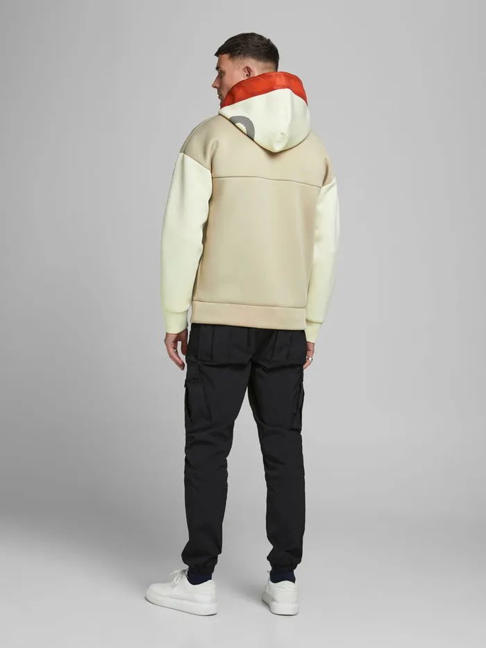 Sweatshirts JACK and JONES Mens OVERSIZED NEOPRENE ZIP HOODIE Beige Silver Birch Near Me