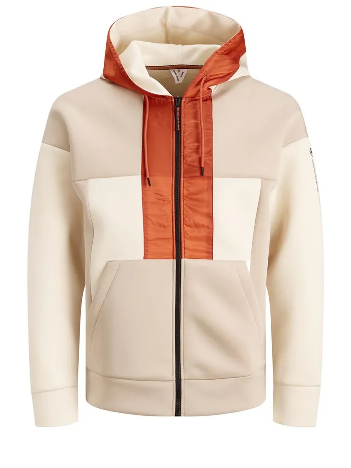 Sweatshirts JACK and JONES Mens OVERSIZED NEOPRENE ZIP HOODIE Beige Silver Birch Near Me