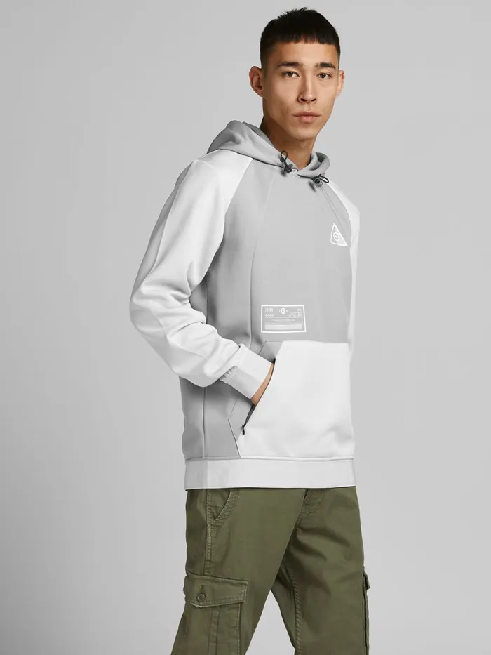 Sweatshirts JACK and JONES Mens SPORTS INSPIRED HOODIE Grey Alloy Popular
