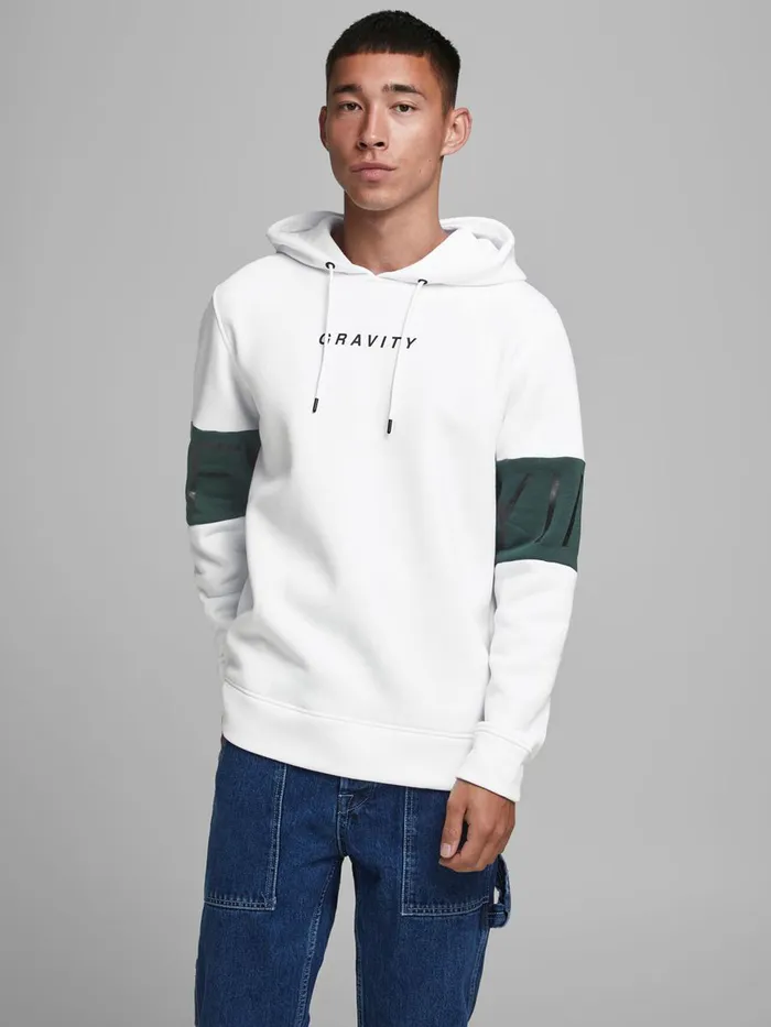 Sweatshirts JACK and JONES Mens STATEMENT HOODIE White White Cheap On Sale