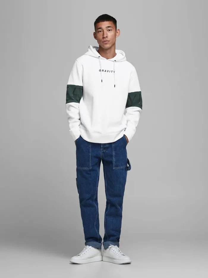 Sweatshirts JACK and JONES Mens STATEMENT HOODIE White White Cheap On Sale