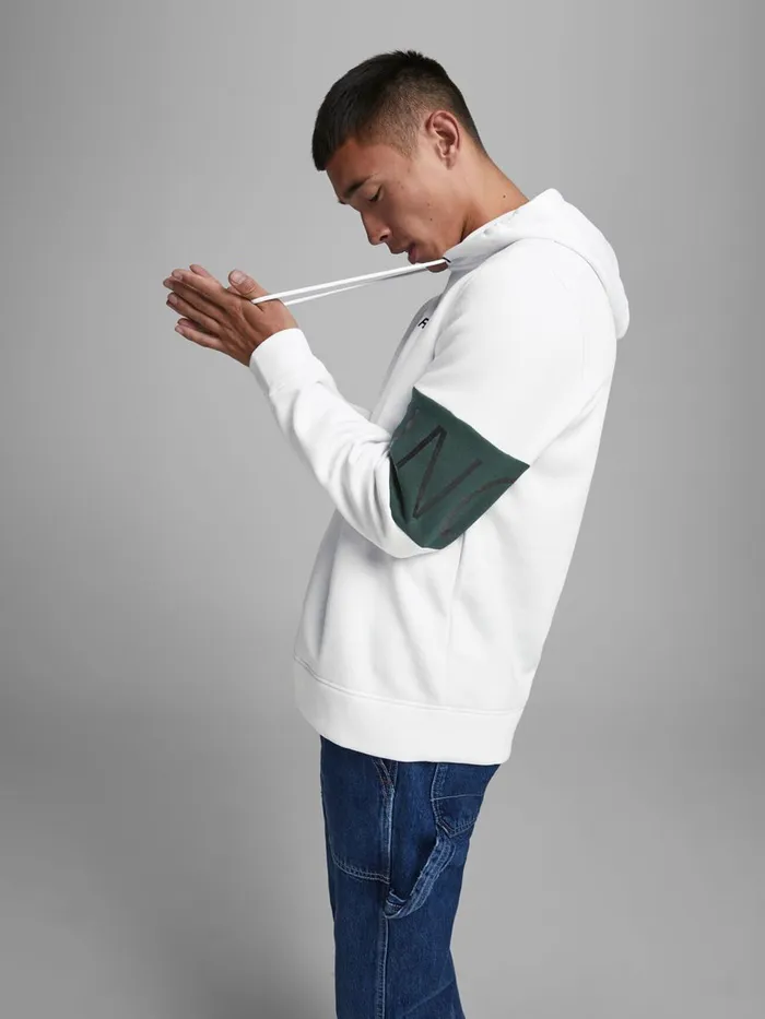 Sweatshirts JACK and JONES Mens STATEMENT HOODIE White White Cheap On Sale