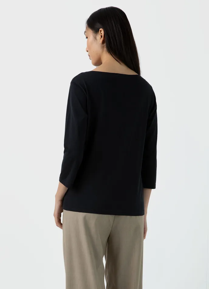 Tshirts and Tops Women 34 Sleeve Boat Neck Tshirt Black ussunspel