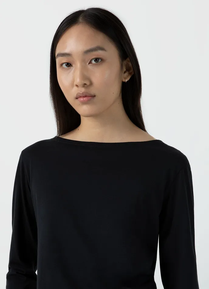 Tshirts and Tops Women 34 Sleeve Boat Neck Tshirt Black ussunspel