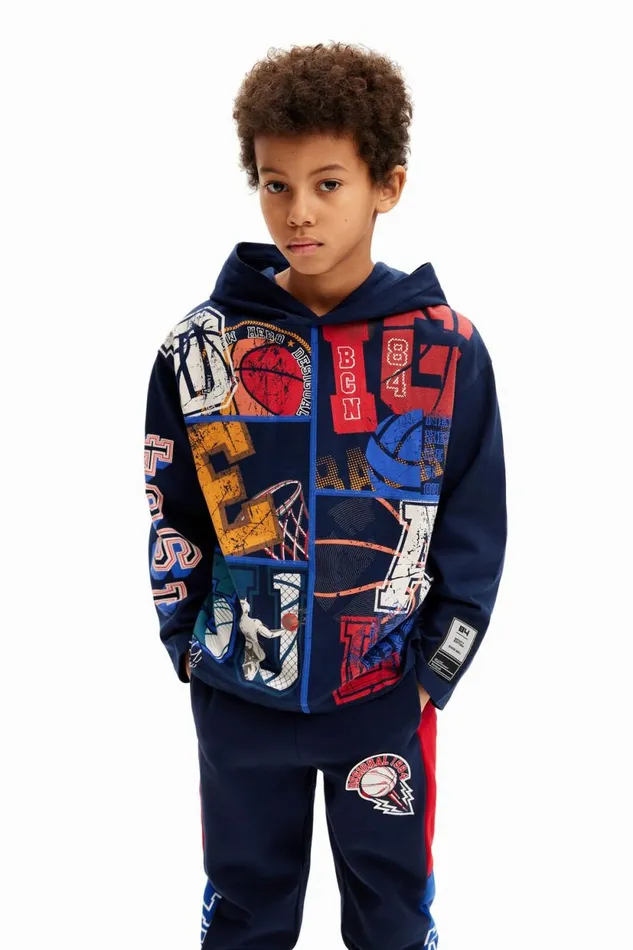 Tshirts And Shirts Kids Desigual Basketball Tshirt With A Hood Blue