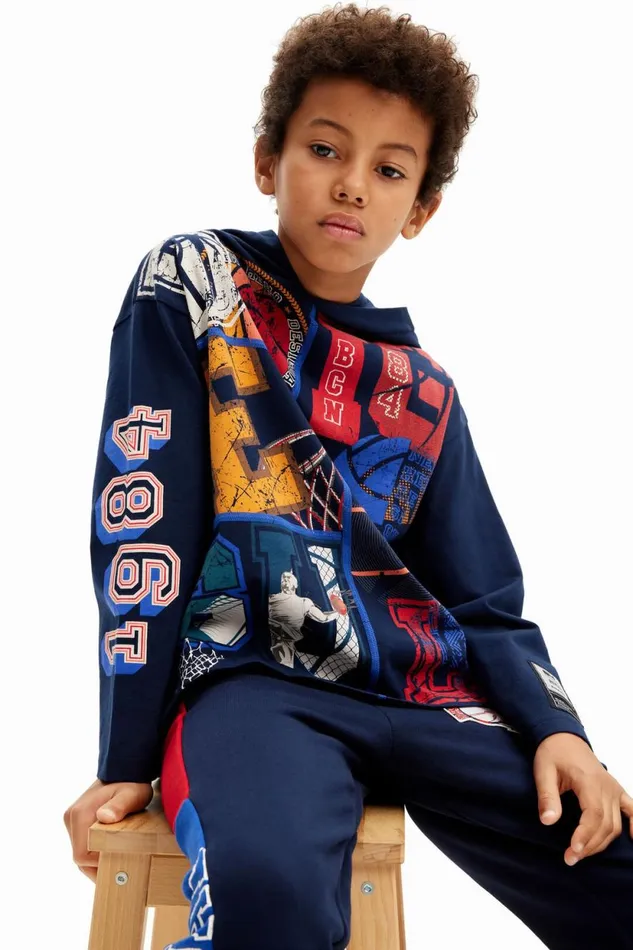 Tshirts And Shirts Kids Desigual Basketball Tshirt With A Hood Blue