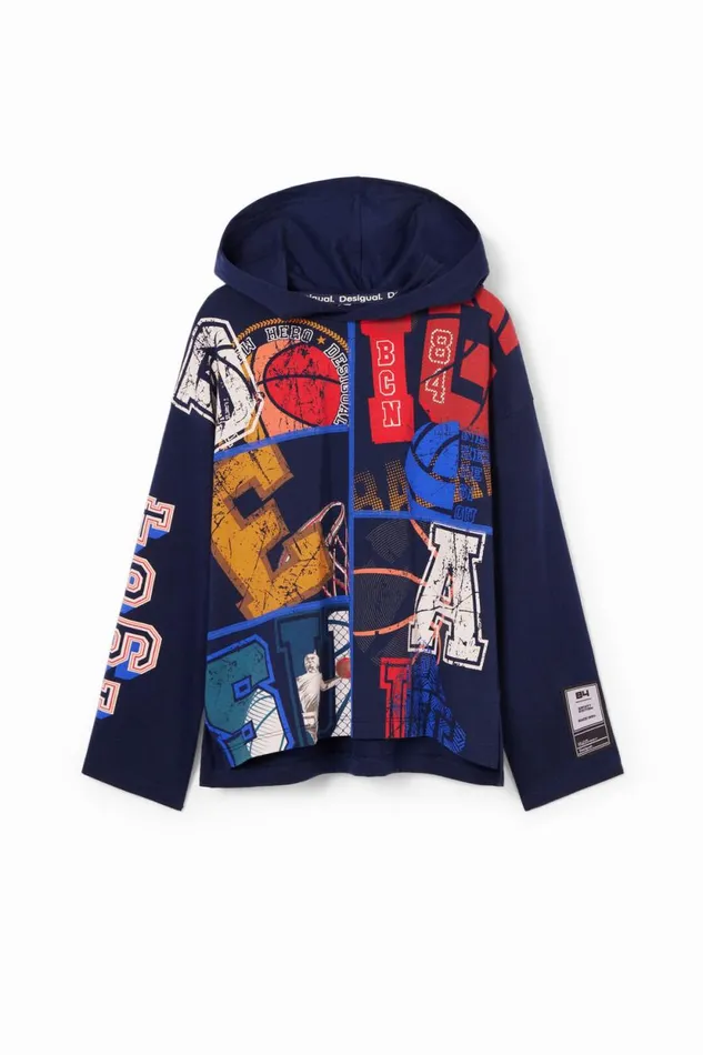 Tshirts And Shirts Kids Desigual Basketball Tshirt With A Hood Blue