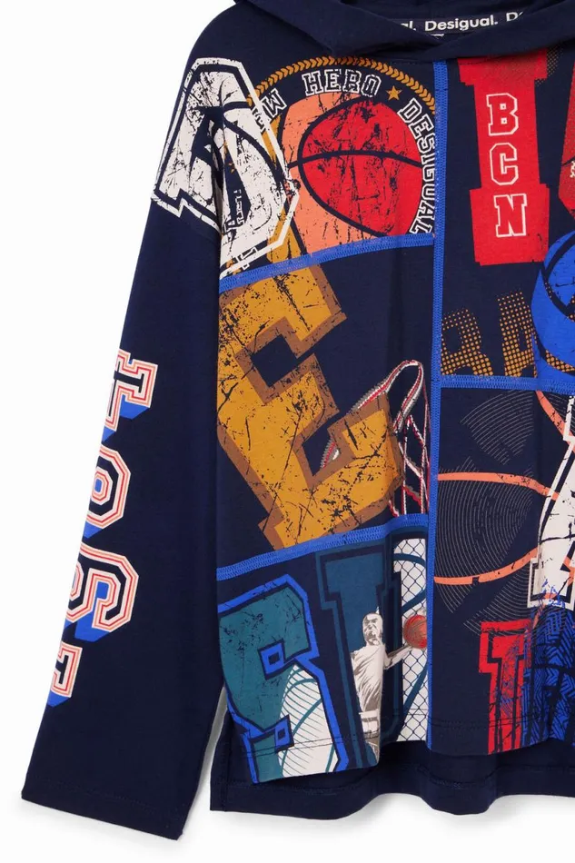 Tshirts And Shirts Kids Desigual Basketball Tshirt With A Hood Blue