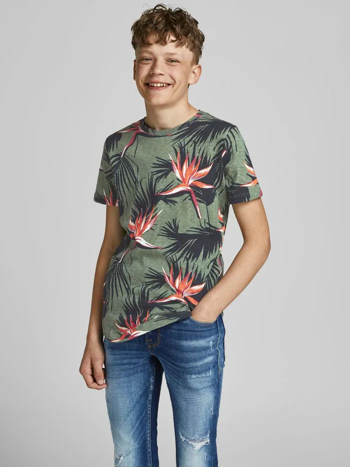 Tshirts JACK and JONES Junior BOYS FLORAL TSHIRT Green Sea Spray Gift 4 You