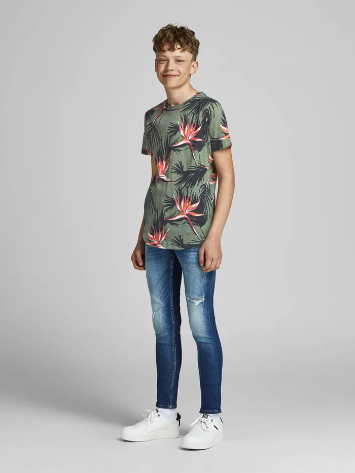 Tshirts JACK and JONES Junior BOYS FLORAL TSHIRT Green Sea Spray Gift 4 You