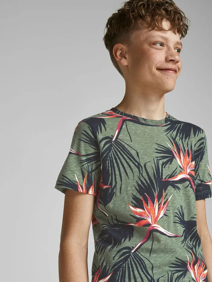 Tshirts JACK and JONES Junior BOYS FLORAL TSHIRT Green Sea Spray Gift 4 You
