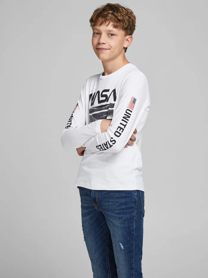 Tshirts JACK and JONES Junior BOYS NASA LONGSLEEVED TSHIRT White White Gift Ideas