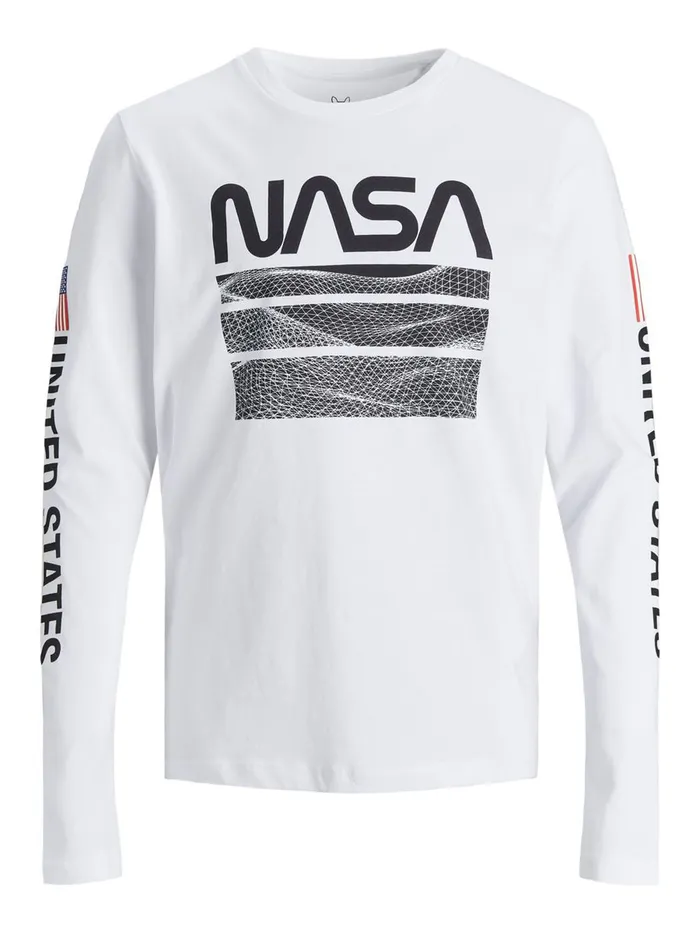 Tshirts JACK and JONES Junior BOYS NASA LONGSLEEVED TSHIRT White White Gift Ideas