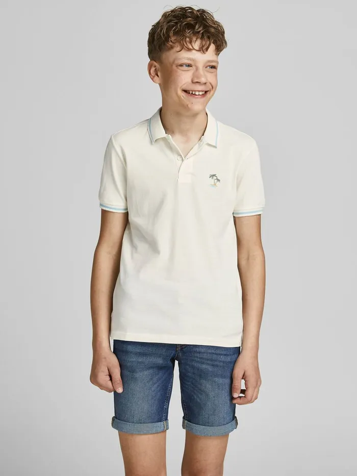 Tshirts JACK and JONES Junior BOYS PLAIN POLO SHIRT White Cloud Dancer Popular