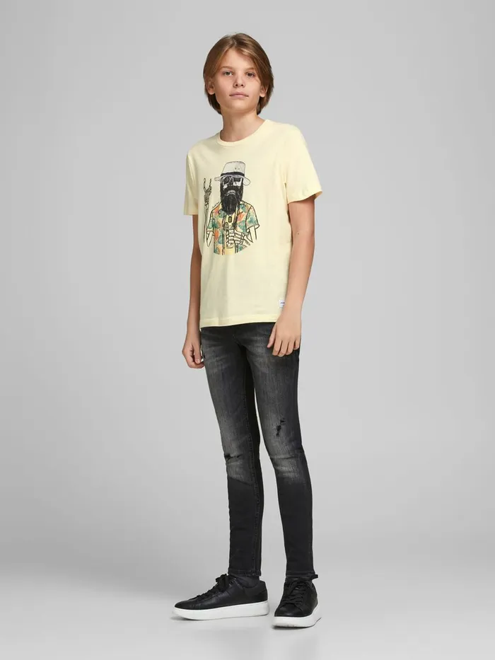 Tshirts JACK and JONES Junior BOYS SKELETON PRINT TSHIRT Yellow Seedpearl Casaul