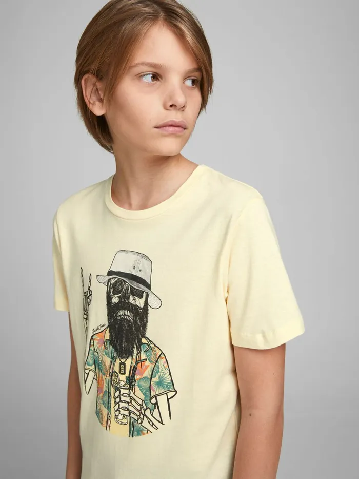 Tshirts JACK and JONES Junior BOYS SKELETON PRINT TSHIRT Yellow Seedpearl Casaul