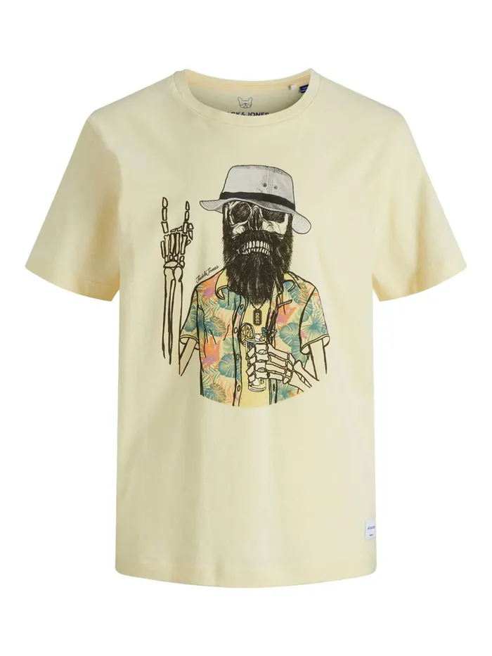 Tshirts JACK and JONES Junior BOYS SKELETON PRINT TSHIRT Yellow Seedpearl Casaul