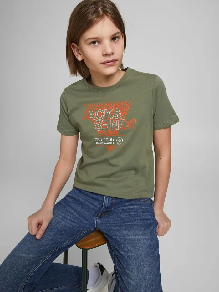 Tshirts JACK and JONES Junior BOYS TSHIRT Green Deep Lichen Green Near Me