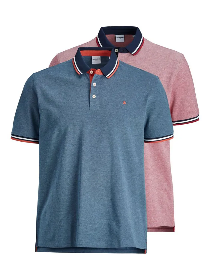 Tshirts JACK and JONES Mens 2PACK PLUS SIZE POLO Pink Rio Red Near Me