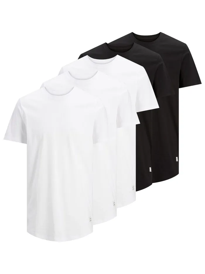 Tshirts JACK and JONES Mens 5PACK ORGANIC COTTON SOLID TSHIRT White Black Cheap On Sale