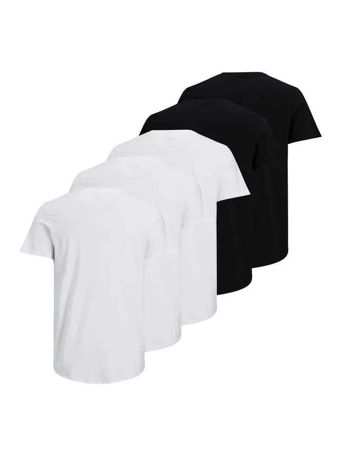Tshirts JACK and JONES Mens 5PACK ORGANIC COTTON SOLID TSHIRT White Black Cheap On Sale