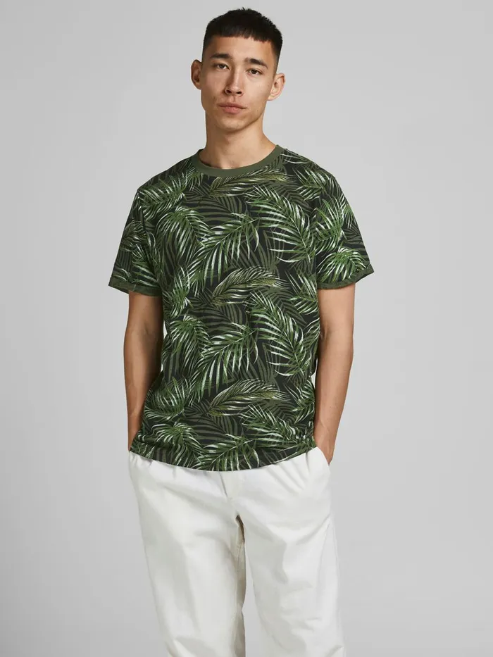 Tshirts JACK and JONES Mens BOTANICAL PRINT TSHIRT Green Black Gift 4 You